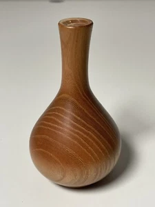 Hand Turned Wood Bud Vase Elm Wood 3” Tall *Signed - Picture 1 of 10