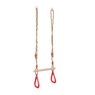 Kids Trapeze Swing Bar with Rings Wood Hanging Hoop Monkey Bars with Adjustable - Image 1 of 4