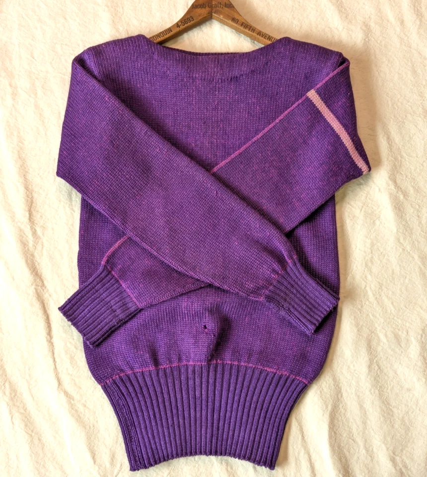 O'Shea Knitting Mills Chicago 1920s Purple Wool Athletic Sports Knit Sweater SM - Image 1 of 4