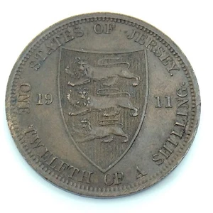 1911 One Twelfth 1/12 Shilling States Jersey King George V Circulated Coin H346 - Picture 1 of 8