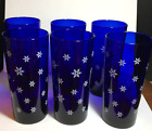 Libbey Cobalt Blue Cooler Glasses with White Snowflakes Set of 6 LRS349