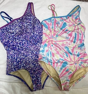 2, Lands End Girls XL Swimsuit Chlorine Res Multi-Color 1 Piece 14-16 - Picture 1 of 19