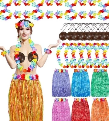 Luau Party Accessories 7 Coconut Bras 7 Skirts 24" Headbands Leis Bracelets... - Image 1 of 4