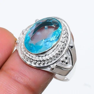 Aqua Aquamarine Gemstone Handmade 925 Sterling Silver All Size Ring For Gift - Picture 1 of 1