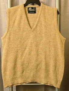 Vintage 70er Pullover Weste Herren Large Beige 100% Lammwolle Englisch USA - Bild 1 von 5