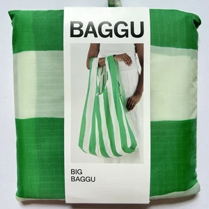 NEW! Baggu BIG BAG in “Painted Green Stripe” Recycled Nylon, Holds 50 lbs, Pouch - Picture 1 of 13