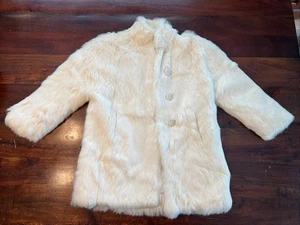 Tiny Finery Girls Size 6 Rabbit Fur Coat Made In Spain Needs Repairs Ivory Read - Picture 1 of 16