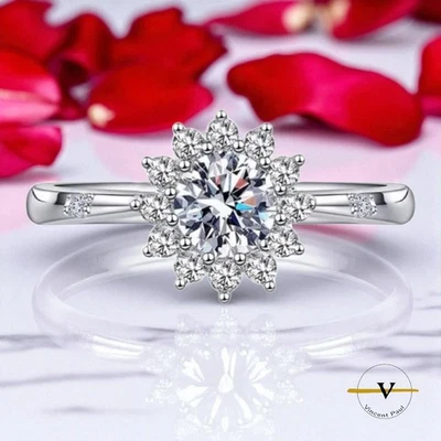 ANELLO FIORE SOLITARIO DONNA MISURA 14 VERO ARGENTO 925 ZIRCONI COLORE DIAMANTE - Immagine 1 di 4