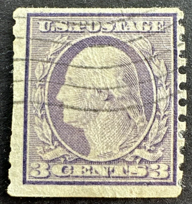US 1917 Scott #493 Used Coil Stamp OG SP Perf 10 Type I No Wmk. Washington 3c - Image 1 of 2