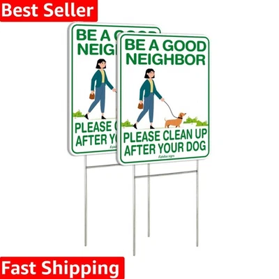 Letreros recordatorios duraderos de residuos de mascotas de 12x9 pulgadas con estacas de fácil montaje - Paquete de 2 Foto 1 de 4