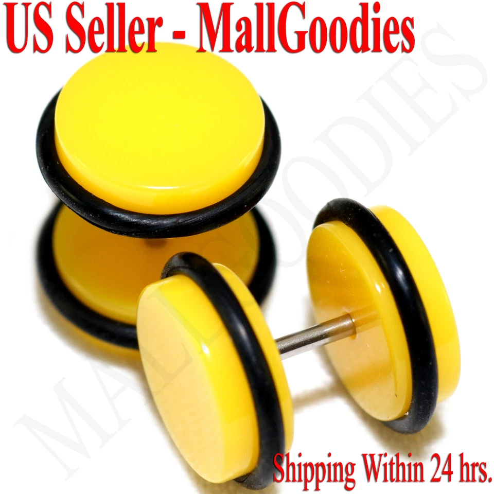 2060 tampões de ouvido falsos amarelos ilusão 16G barra 1/2" = 12mm - 2 peças - Imagem 1 de 1