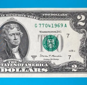 TRAILING YEAR 1969 (G 7704 1969 A) $2 Two Dollar Bill Serial Number 2017A *UNC* - Picture 1 of 4