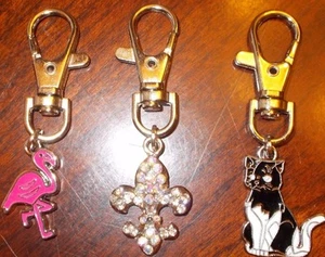 pink flamingo or cat or fleur de lis key chains or purse charms you choose - Picture 1 of 2