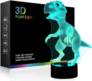 Dinosaur Toys 3D Night Light Lamp 7LED Color Touch USB Charge Table Desk Bedroom - Picture 1 of 7