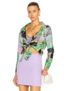 $1150 VERSACE Barocco tie front wrap silk top sz EU 42 / US 8 - Picture 1 of 16