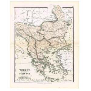 Antique Coloured Map 1856 - TURKEY in EUROPE and GREECE - by W&R Chambers