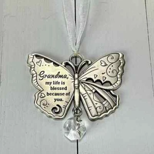 Grandma Butterfly Window Suncatcher Decoration Blessed Because of You Glass Drop - Picture 1 of 1