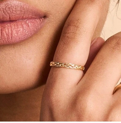 2 Pieces 14k Solid Gold Handmade Braided Twist Ring Set  for Women - Jewelry - Image 1 of 4