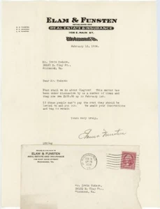 VTG 1934 IRVIN HUDSON 2612 1/2 E. CLAY STREET RICHMOND, VA.CHURCH HILL LETTERS - Picture 1 of 3