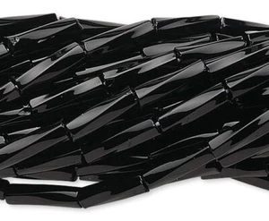 "Cuentas de corneta, vidrio checo negro azabache opaco 6 mm 1/4" tubo de giro largo 1 hank (925) * - Imagen 1 de 2
