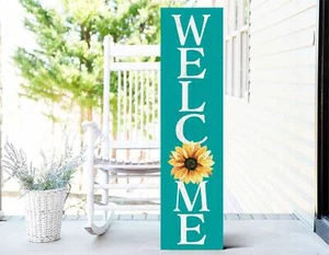36in "Welcome" Watercolor Sunflower Summer Porch Sign | Wooden Front Door Wall D - Picture 1 of 5