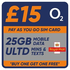 Tarjeta SIM O2 - INCLUYE TRI-SIM - PAQUETE DE DATOS DE £15.00 - COMPRA UNA Y OBTÉN UNA GRATIS - Imagen 1 de 2