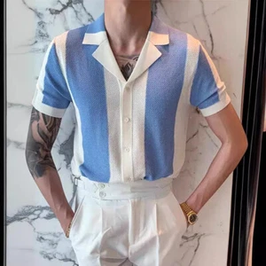 Camisa ligera de verano para hombre de manga corta británica ajustada tejida Prendas para el torso Camisa inferior - Imagen 1 de 18
