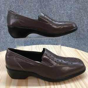 Aravon Shoes Womens 9.5 B Kiley Slip On Loafers Brown Leather Square Toe Low - Picture 1 of 17