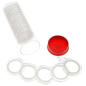 Tubo cápsula roja y 20 cápsulas de monedas de anillo blanco Air-Tite de 24 mm para cuartos de EE. UU. - Imagen 1 de 2