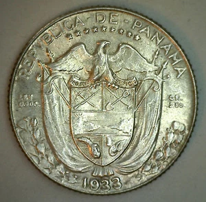 1933 Silver Panama Diez 10 Centesimos Coin 10 Cents Dime UNCIRCULATED - Picture 1 of 2