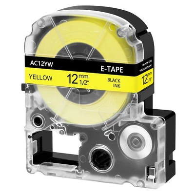Fita KingJim SC12YW preta sobre amarela compatível com EPSON LK-4YBP LC-4YBP - Imagem 1 de 4