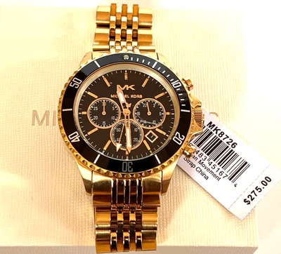 Reloj cronógrafo para hombre MICHAEL KORS MK8726 Bayville tono dorado nuevo con etiquetas caja de regalo $275 Foto 1 de 4