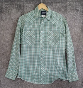 Wrangler Western Shirts Mens Medium Green Plaid Pearl Snap Long Sleeve - Picture 1 of 10