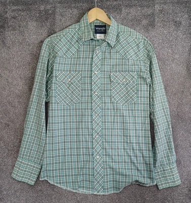 Wrangler Western Shirts Mens Medium Green Plaid Pearl Snap Long Sleeve - Image 1 of 4