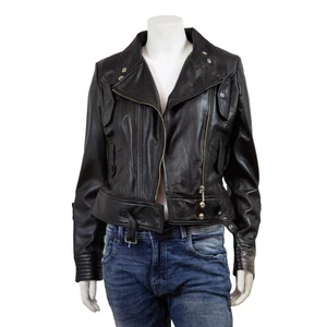 Feminin Touch Damen schwarz Used Leder super weich Slim Fit Biker Jacke - Bild 1 von 4