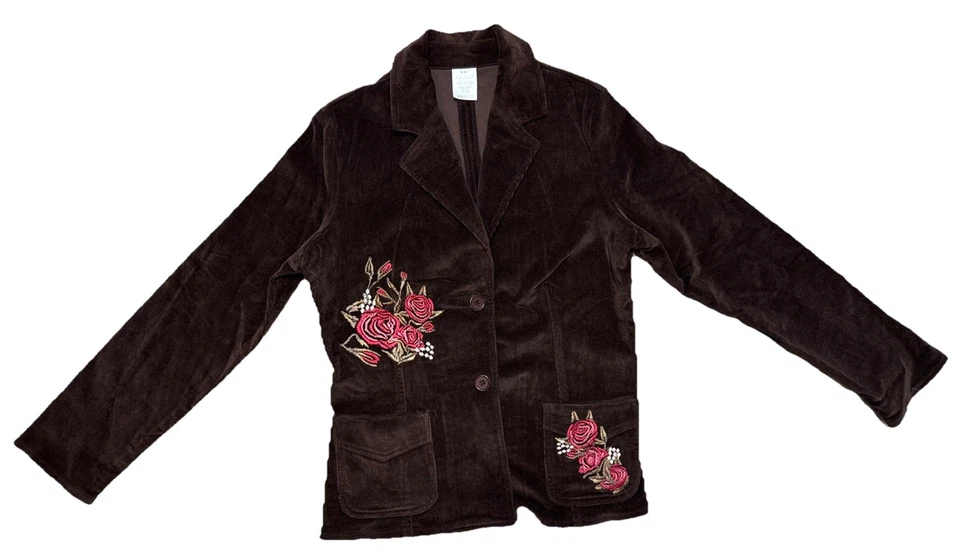 Chaqueta De Pana De Colección Marrón Bordada Floral Boho Western y2k Otoño Blazer Talla M Foto 1 de 4