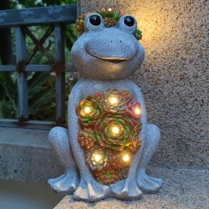 Large Frog Solar Garden Outdoor Statues with Succulent and 8 LED Lights,Outsi... - Picture 1 of 9