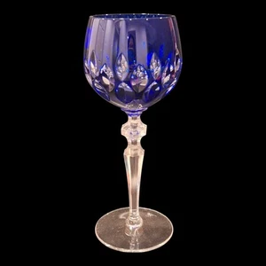 Cristallerie Lorraine France Colored Cobalt Blue Crystal Wine Glass Goblet 8" - Picture 1 of 6