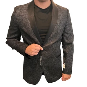 Slim Fit Größe Large Herren Blazer Sport Mantel Jf Ferrar Metallic Schwarz Formell Neu mit Etikett - Bild 1 von 16
