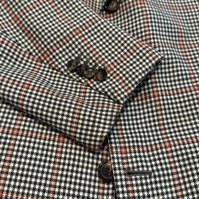 Abrigo Cesare Attolini Negro/Blanco Pata de Gallo Rojo Ventana Lana Seda 58 48 Nuevo con Etiquetas Foto 1 de 4