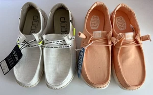 2 NEW PAIRS OF HEY DUDE WENDY SIZE 8 - STAR WHITE AND PEACH 121410136 40902-830 - Picture 1 of 10