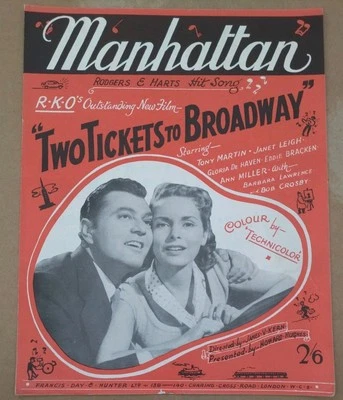 Manhattan vintage sheet music Song from RKO's Two Tickets to Broadway (F2) - Image 1 of 4