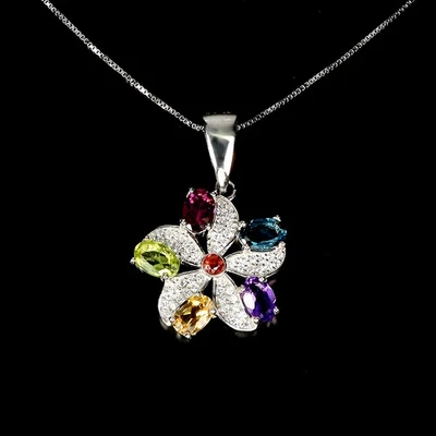 925 Sterling Silver Necklace Oval Citrine Amethyst Topaz Natural Gemstone Jewelr - Image 1 of 4