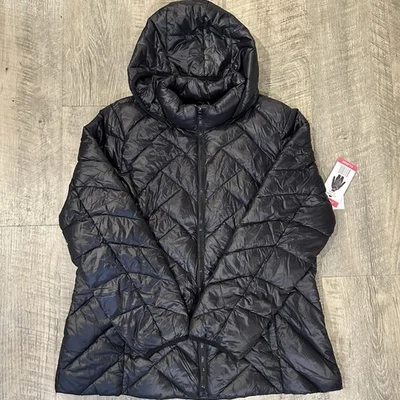 London Fog Women Sz XL Black Lightweight Packable Down Jacket Coat Zip Front NEW - Image 1 of 4