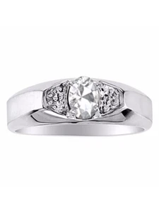 Anillo Rylos de Oro Blanco 14K Topacio Blanco y Diamante 6X4MM Piedra Preciosa Abril Piedra de Nacimiento - Imagen 1 de 3