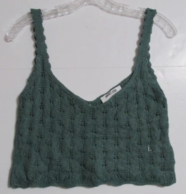 Camiseta sin mangas para mujer Double Zero recortada de punto abierto verde azulado talla pequeña Foto 1 de 4