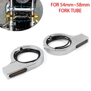 Motorcycle LED Fork Chrome Turn Signal Indicator Amber For Harley touring Dyna - Picture 1 of 10