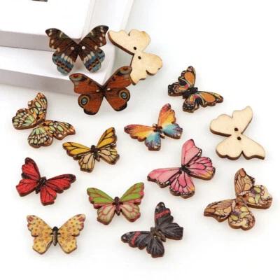 Botones de madera de mariposa con 2 agujeros para coser tejer ganchillo hacer tarjetas artesanía  Foto 1 de 3