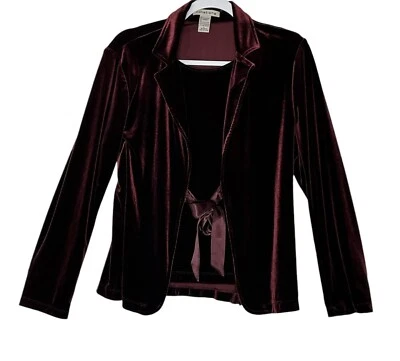 notation Womens Large Velvet 2 in 1 Cami Cardigan Jacket Holiday Burgundy - Image 1 of 4