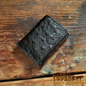 Black Ostrich Trifold Wallet Amish Hand Made from Genuine Ostrich Skin Tri Fold - Picture 1 of 3